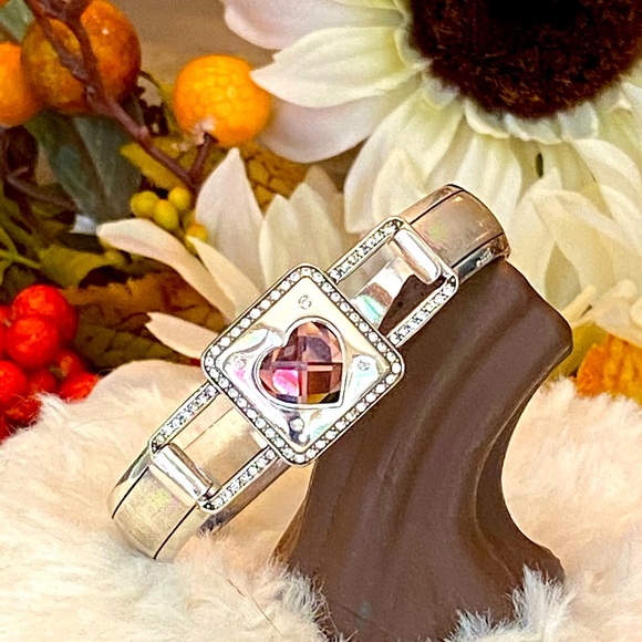 Brighton OPEN HEARTED Pink Crystal Heart Necklace Bracelet Earrings & Ring set - Picture 8 of 16